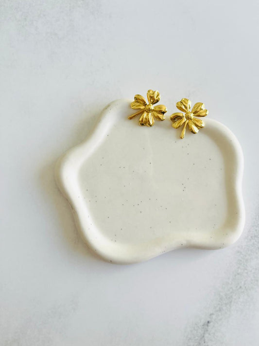Aros trébol de Acero Inoxidable de baño de oro 14K
