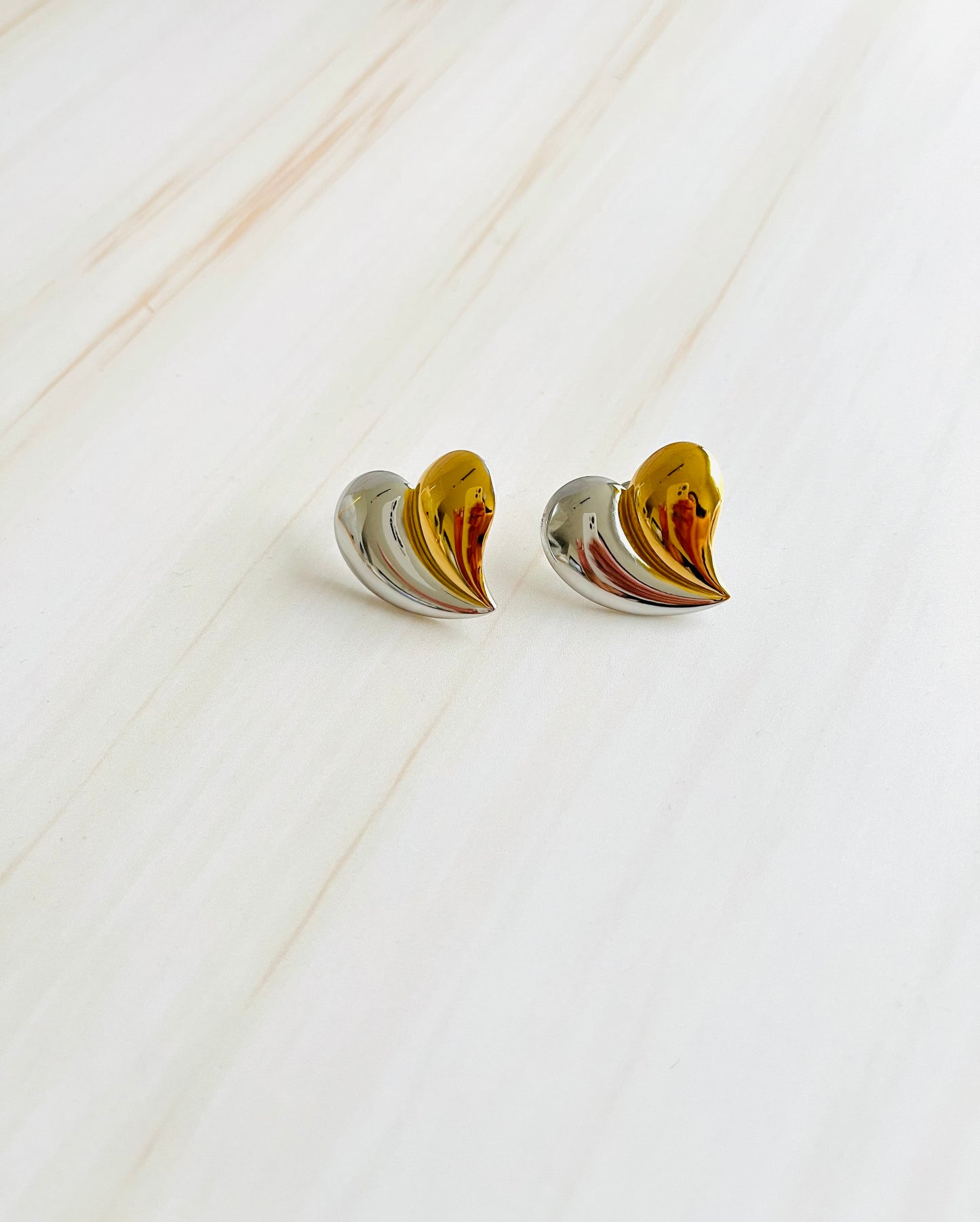 Aros corazón dúo Acero inoxidable Baño 14K