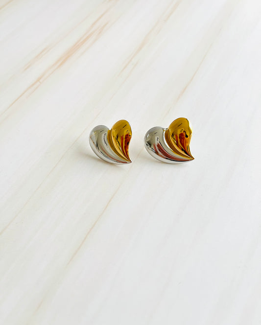Aros corazón dúo Acero inoxidable Baño 14K