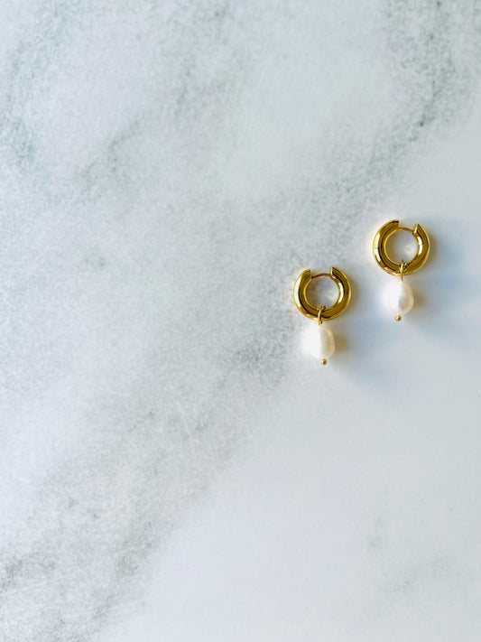 Aros argolla perla Acero inoxidable Baño 18K