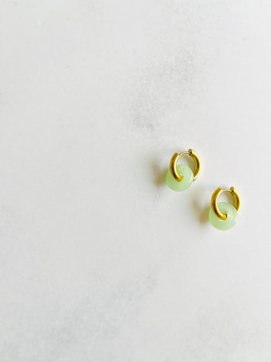 Aros argolla piedra jade Acero inoxidable Baño 18K