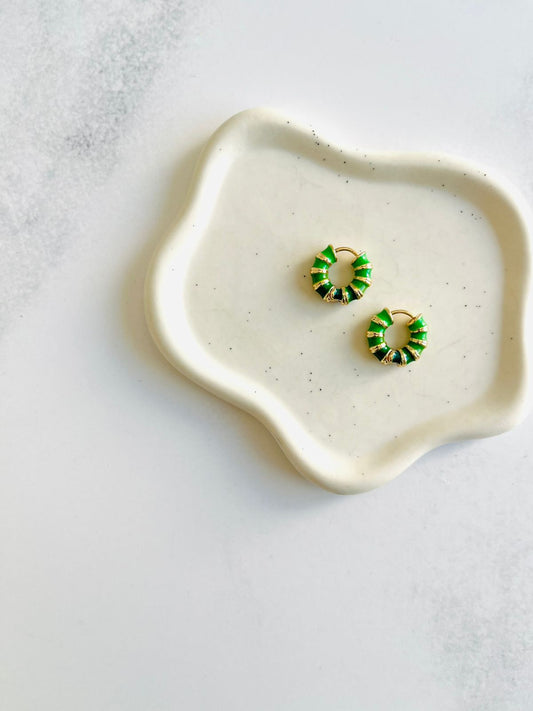 Aros argollas caracol verde Acero inoxidable baño de oro 14K