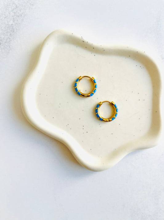Aros argollas azul Acero inoxidable baño de oro 14K