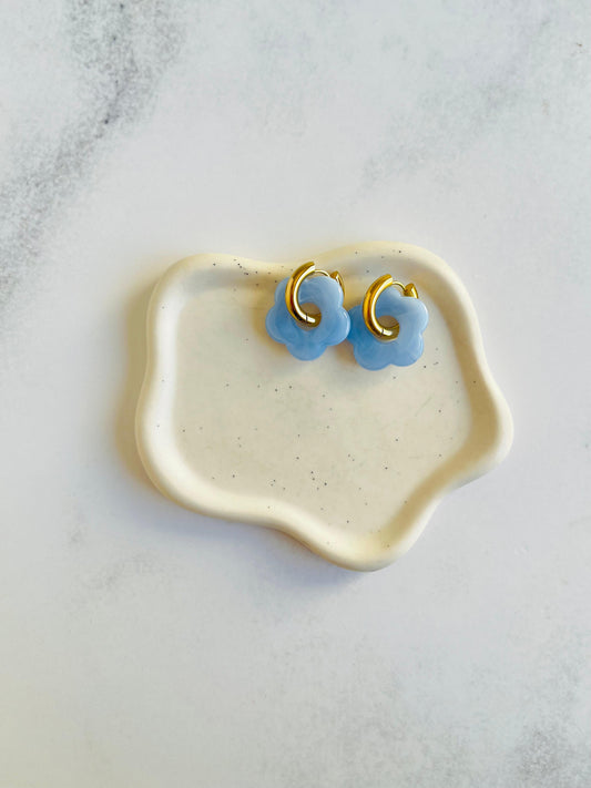 Aros argollas flor acrílico en color celeste y menta Acero Inoxidable Baño 18K