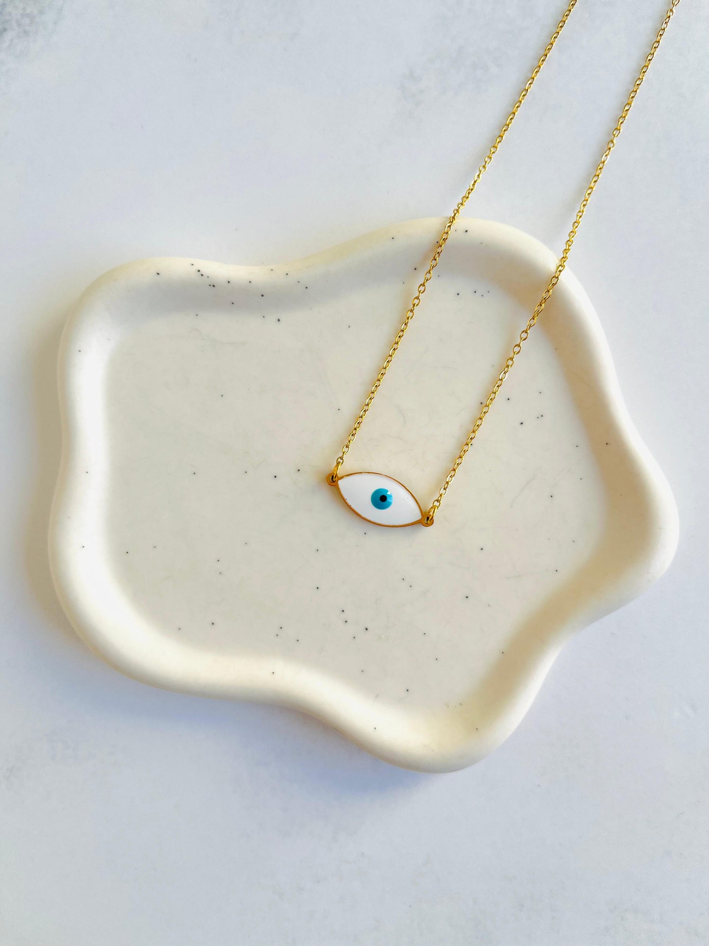 Collar ojo turco esmaltado cadena lado a lado Acero Inoxidable con baño de oro 18K