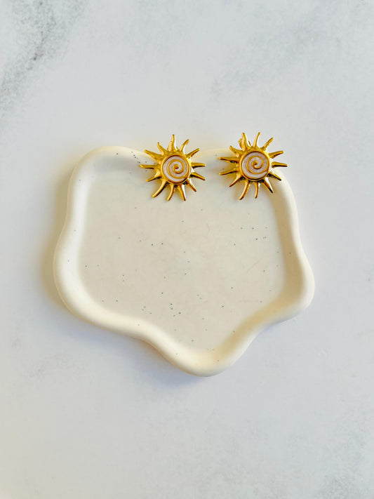 Aros sol blanco de Acero Inoxidable con baño 14K