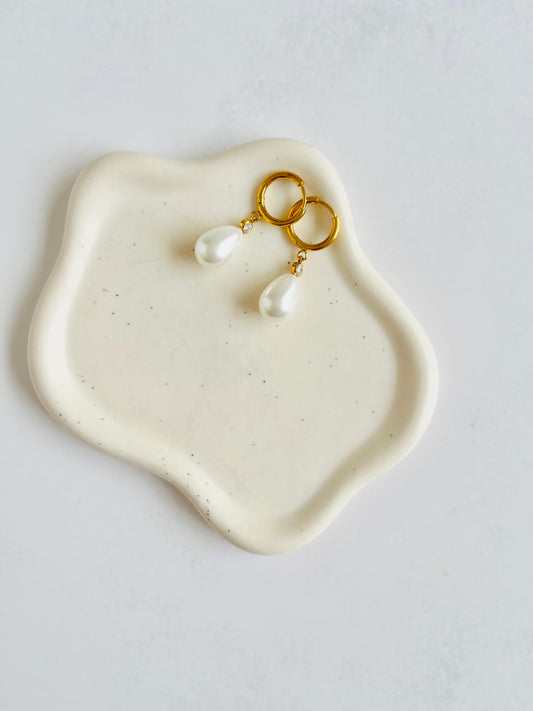 Aro argollas con circón perla colgante de Acero Inoxidable con baño de oro 18K