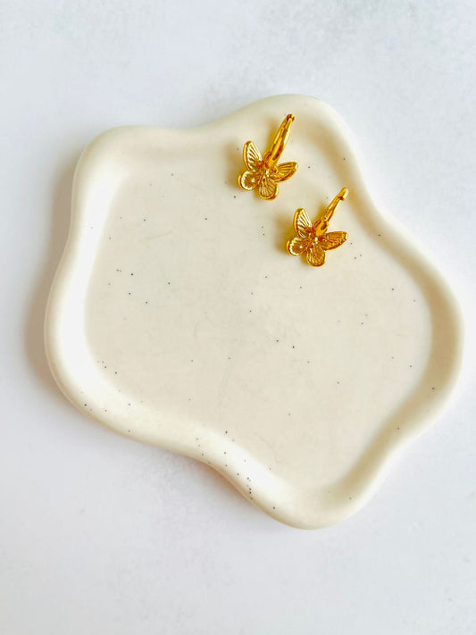 Aros argollas mariposa de Acero Inoxidable con baño 18K