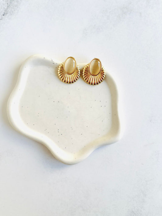 Aros Abanico con piedra blanca de Acero Inoxidable Baño 14K