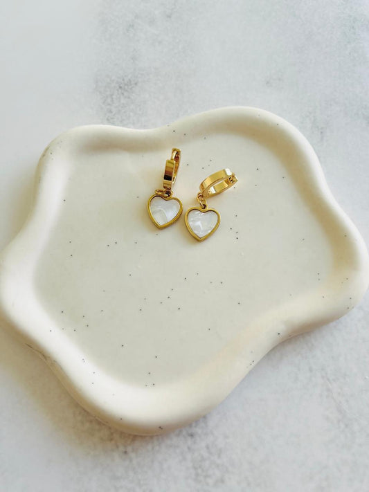 Aros argollas de corazón colgante de nácar en Acero Inoxidable de baño de oro 14K