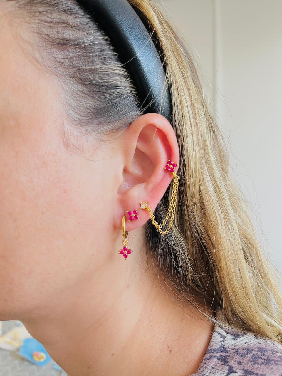Set magenta de Aro argolla y Aro cadenas de Acero Inoxidable de Baño 14k
