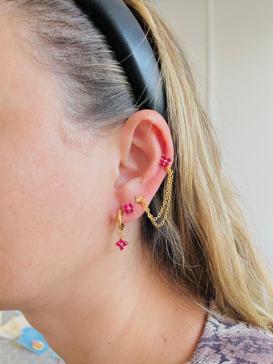 Set magenta de Aro argolla y Aro cadenas de Acero Inoxidable de Baño 14k
